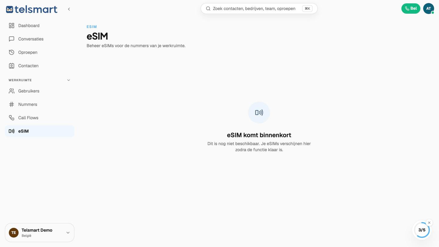 Het eSIM-scherm met de melding "eSIM komt binnenkort".