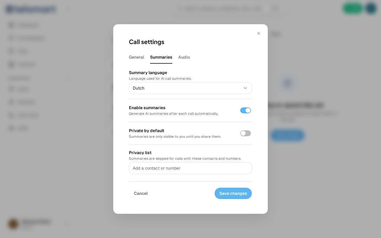 The Summaries tab, with the privacy list at the bottom.