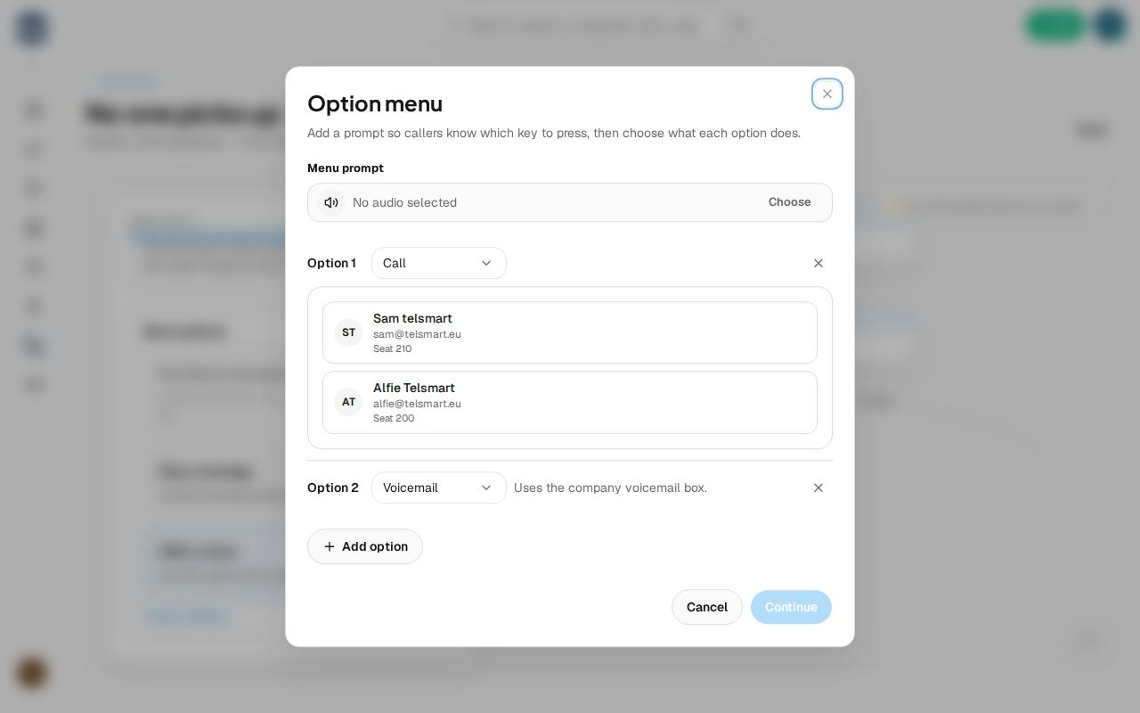 The Option menu modal, with the menu prompt and the options.