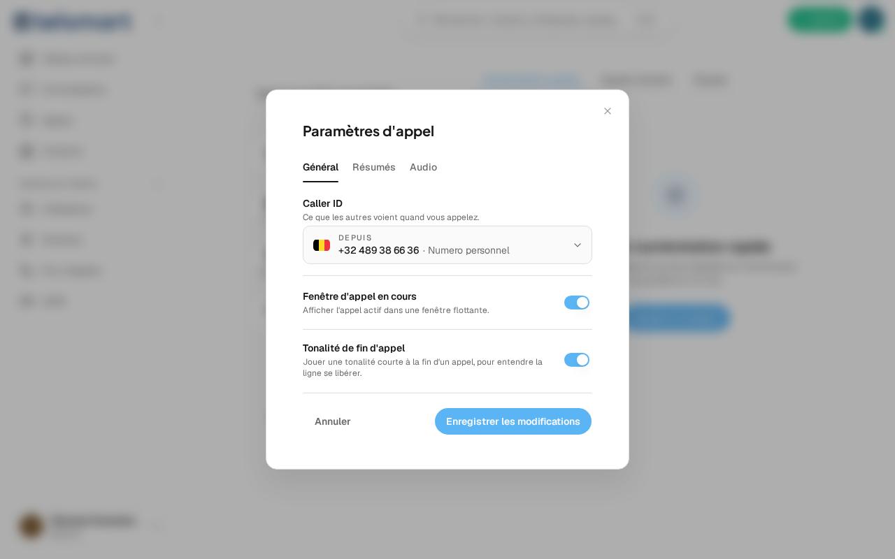 L'onglet Général des Paramètres d'appel, avec le Caller ID en haut.