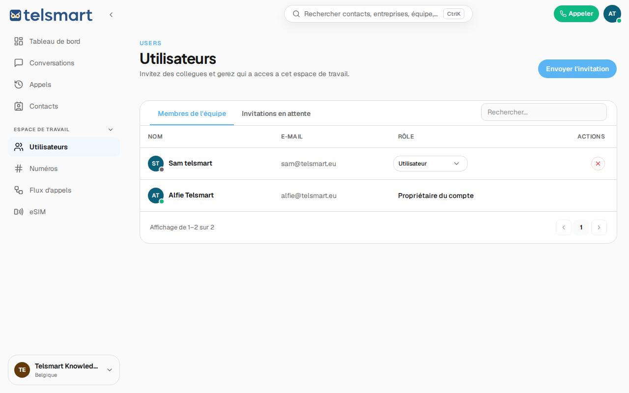 La page Utilisateurs, avec les deux membres actuels de l'équipe.